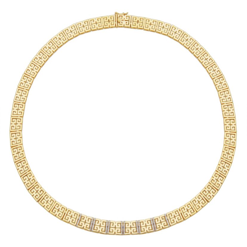 1/10 cttw Diamond Greek Key Necklace in 18k Yellow Gold Plated Sterling Silver