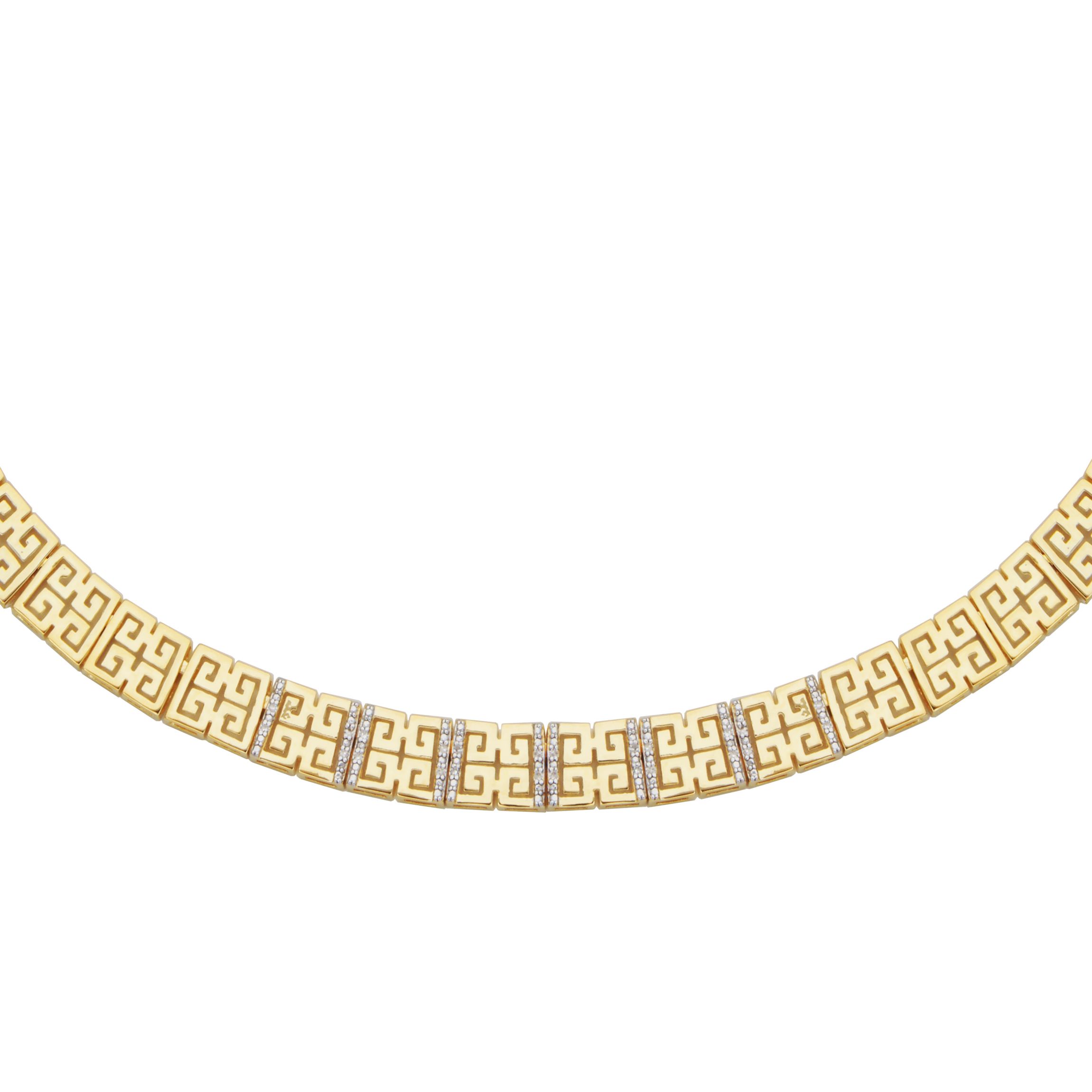 1/10 cttw Diamond Greek Key Necklace in 18k Yellow Gold Plated Sterling Silver