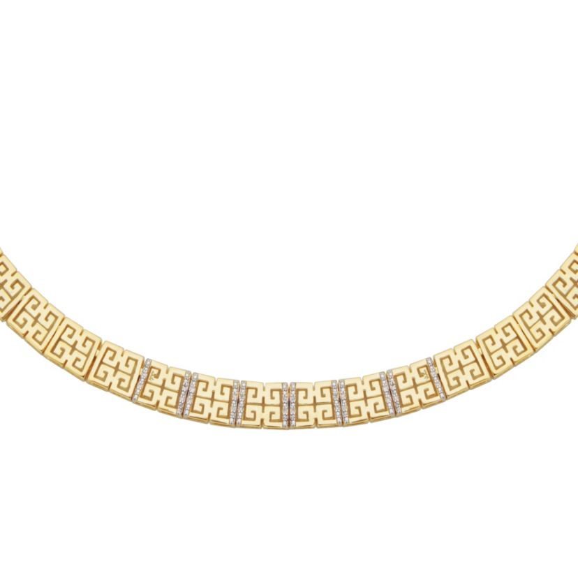 1/10 cttw Diamond Greek Key Necklace in 18k Yellow Gold Plated Sterling Silver