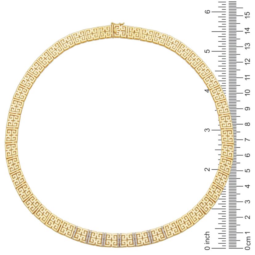 1/10 cttw Diamond Greek Key Necklace in 18k Yellow Gold Plated Sterling Silver