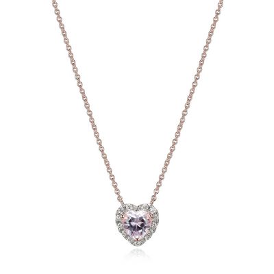 Aurealis 18K Rose Gold Plated Sterling Silver Women's Created Pink Sapphire and Lab Grown Diamond Halo Heart Necklace
