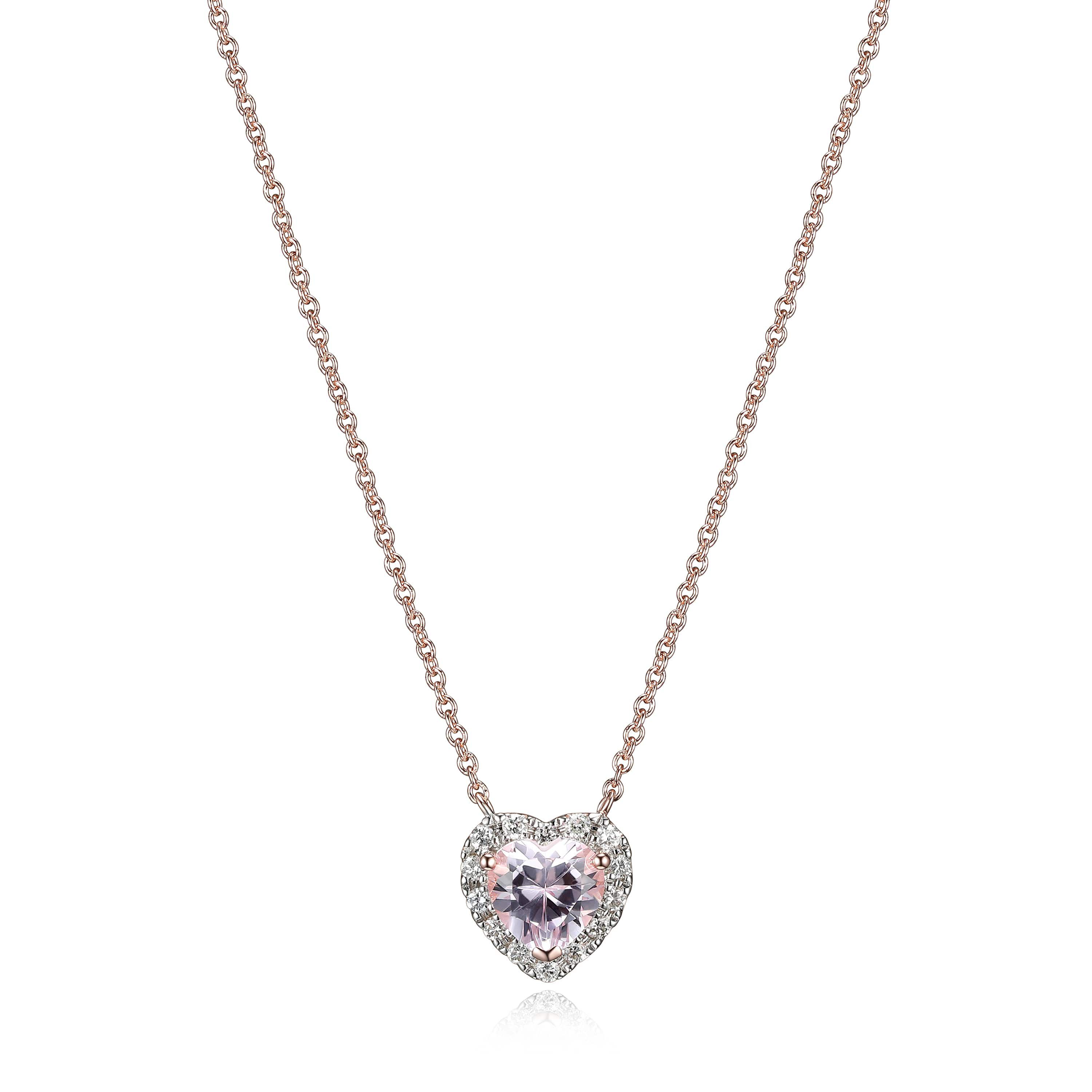 18K Rose Gold Plated Sterling Silver Womens Created Pink Sapphire and Lab Grown Diamond Halo Heart Necklace