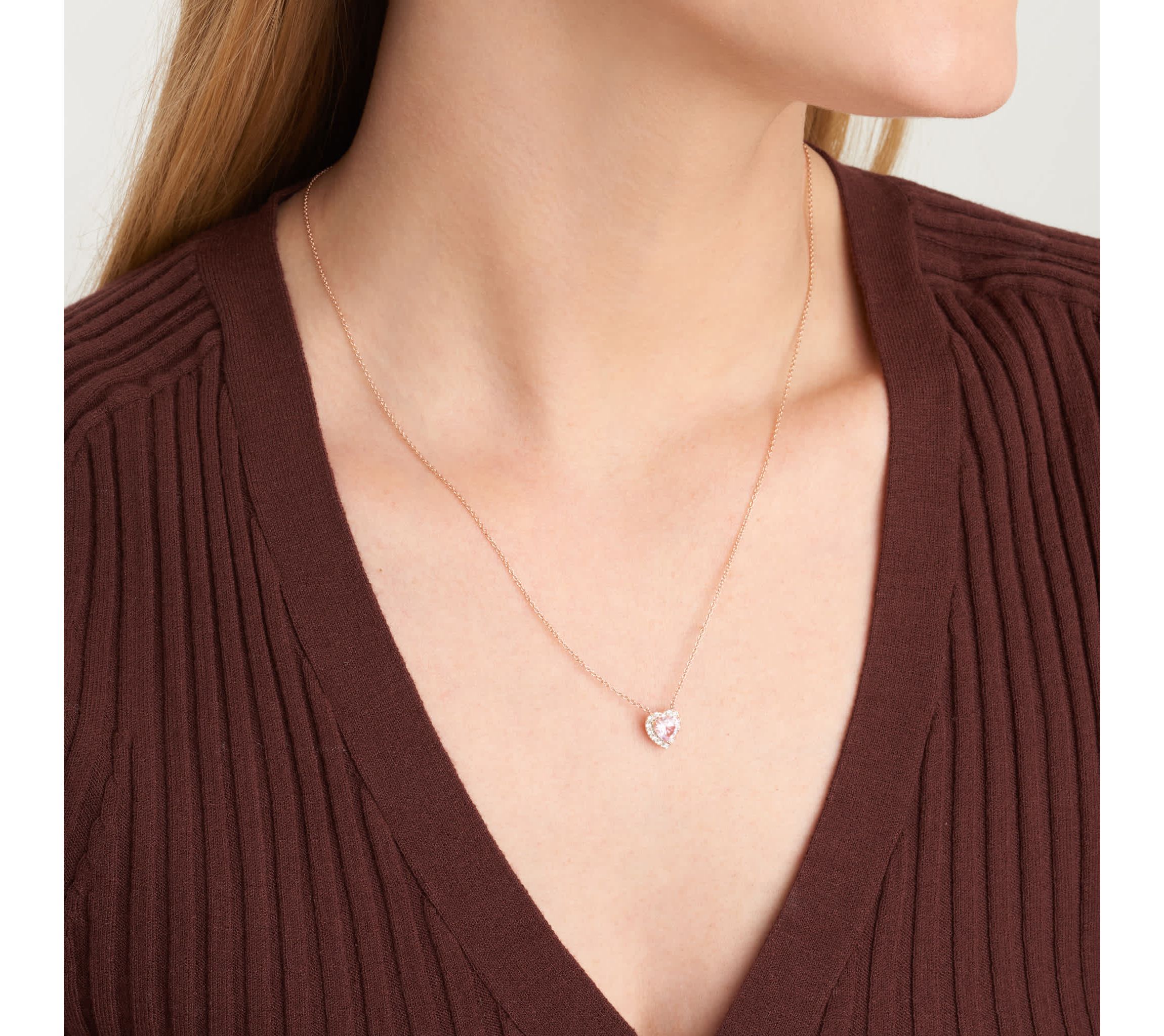 18K Rose Gold Plated Sterling Silver Womens Created Pink Sapphire and Lab Grown Diamond Halo Heart Necklace