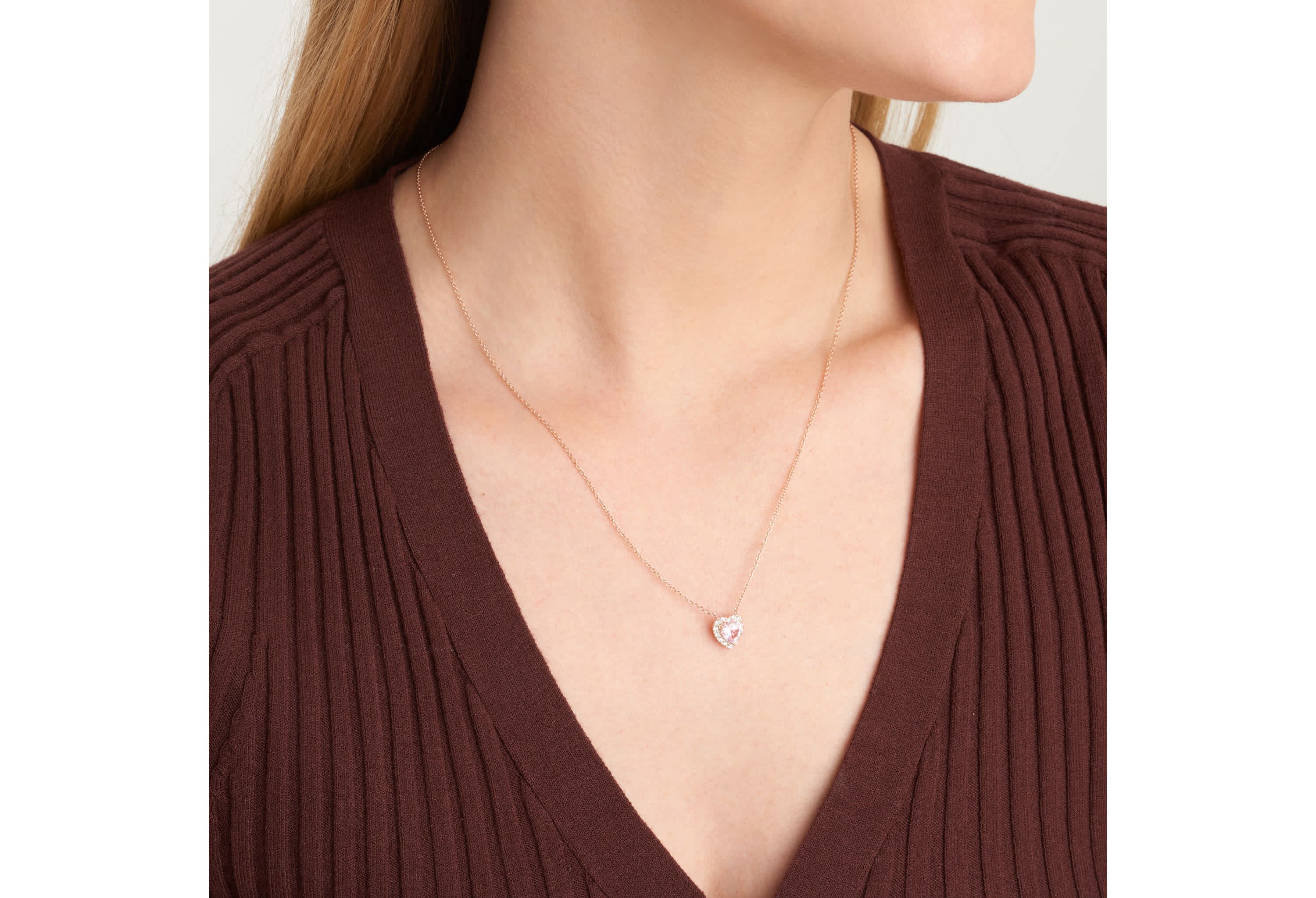 18K Rose Gold Plated Sterling Silver Womens Created Pink Sapphire and Lab Grown Diamond Halo Heart Necklace