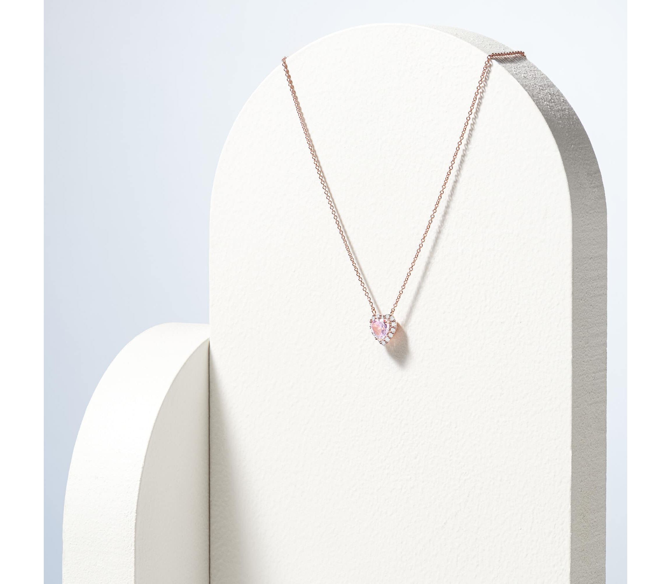 18K Rose Gold Plated Sterling Silver Womens Created Pink Sapphire and Lab Grown Diamond Halo Heart Necklace