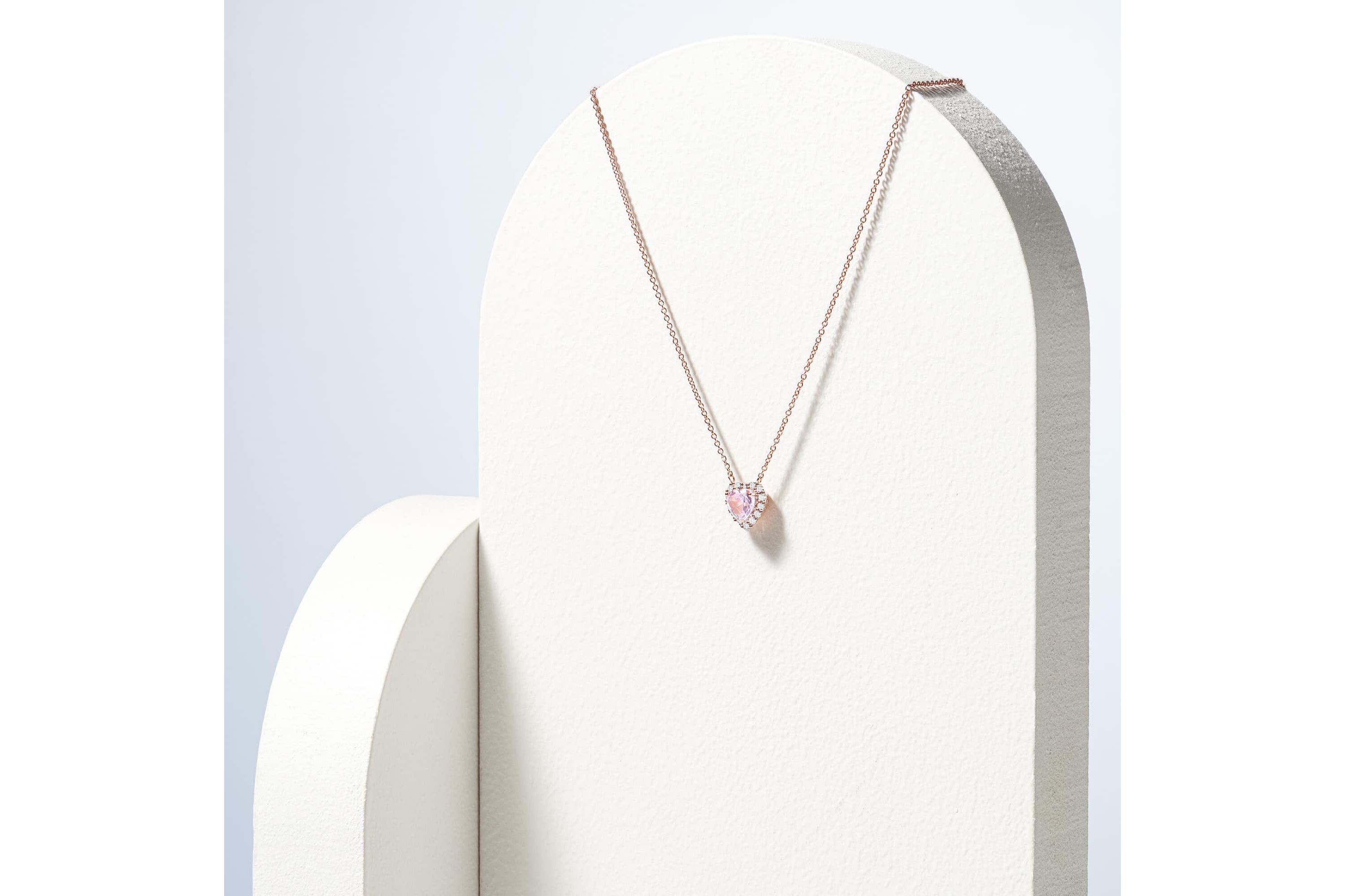18K Rose Gold Plated Sterling Silver Womens Created Pink Sapphire and Lab Grown Diamond Halo Heart Necklace