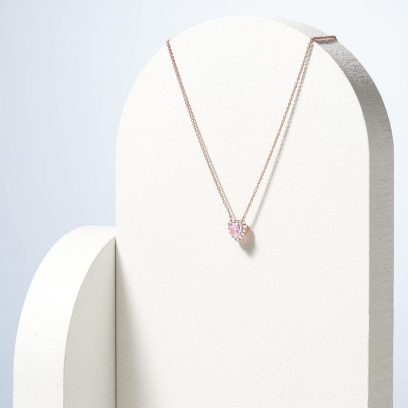 18K Rose Gold Plated Sterling Silver Womens Created Pink Sapphire and Lab Grown Diamond Halo Heart Necklace