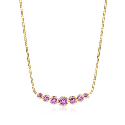 Aurealis Lab Created 18K Yellow Gold Plated Sterling Silver Womenâs Created Pink Sapphire Graduated Necklace