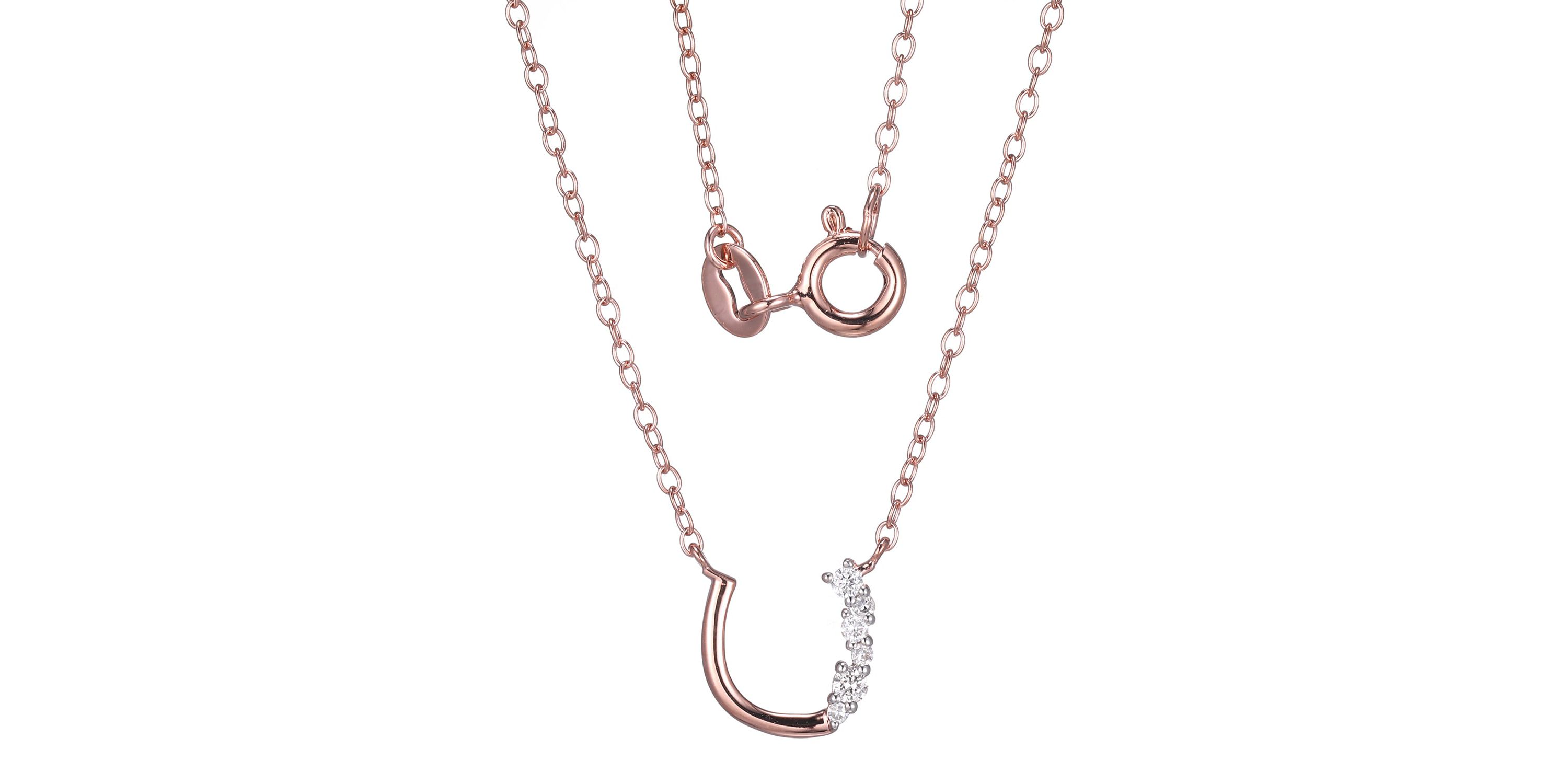 1/15 cttw Diamond Offset Horseshoe Necklace in 14k Rose Gold Plated Sterling Silver with 18" Chain