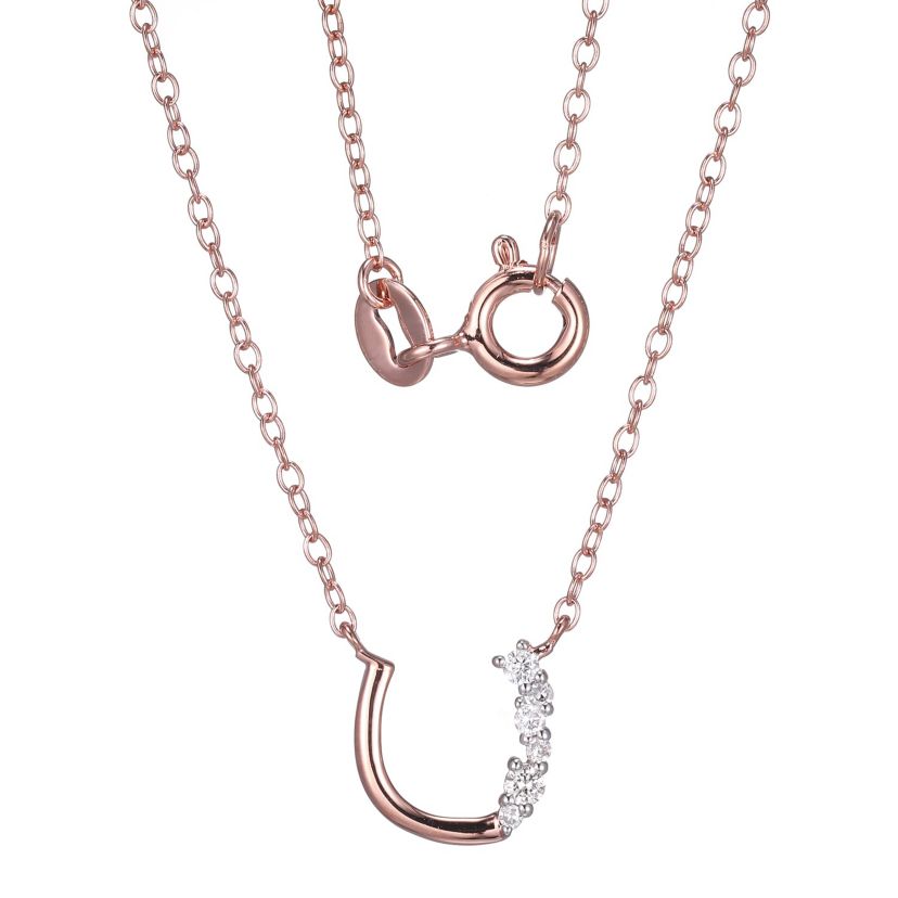 1/15 cttw Diamond Offset Horseshoe Necklace in 14k Rose Gold Plated Sterling Silver with 18" Chain