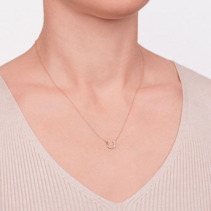 1/15 cttw Diamond Offset Horseshoe Necklace in 14k Rose Gold Plated Sterling Silver with 18" Chain