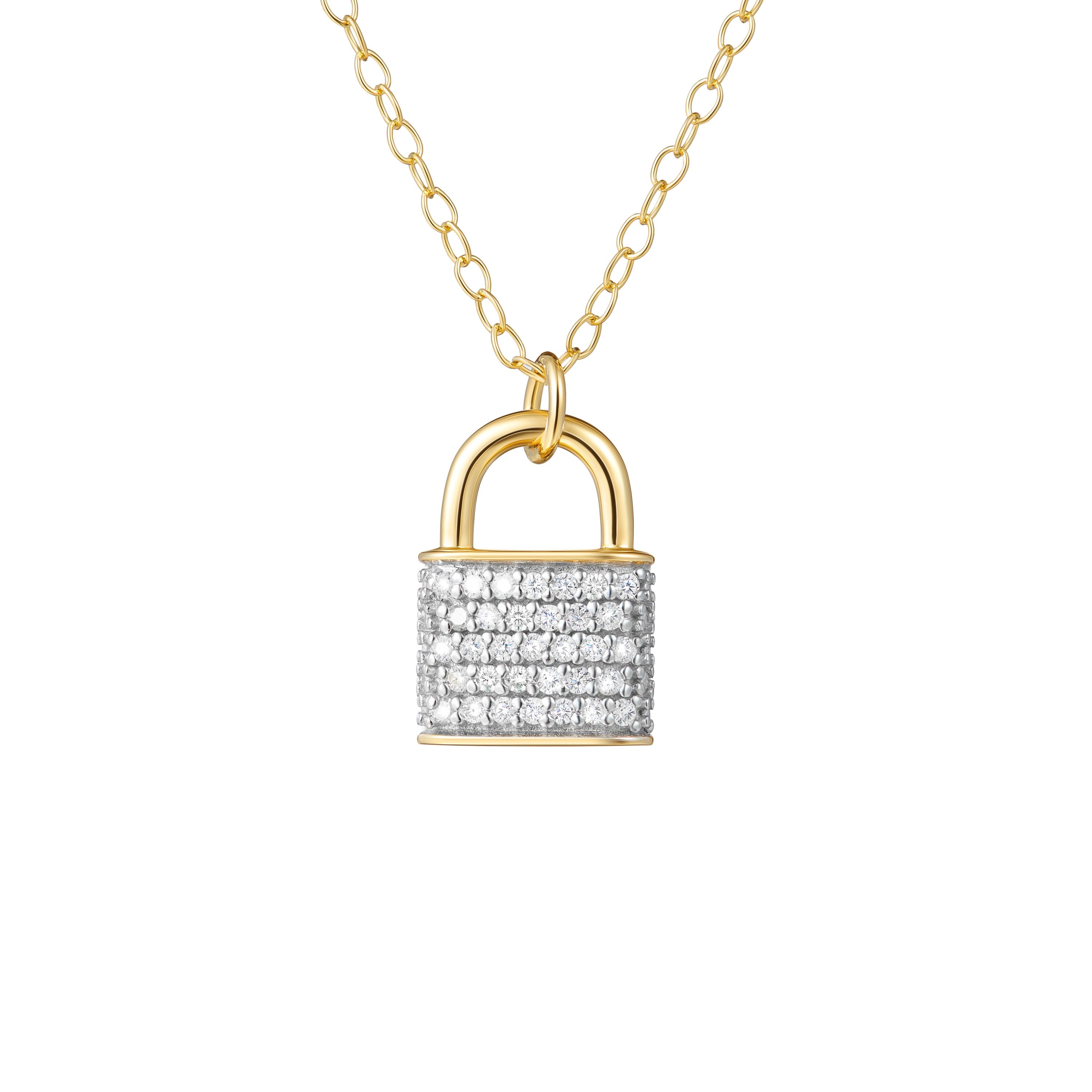 1/10 cttw Diamond Padlock Pendant in 18k Yellow Gold Plated Sterling Silver with 18" Cable Chain