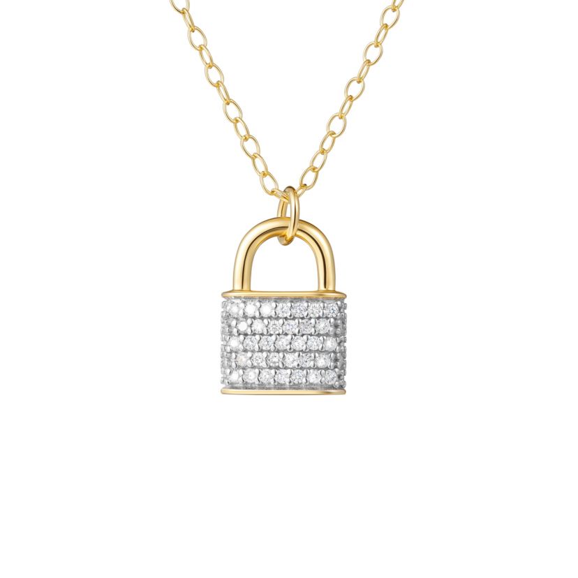 1/10 cttw Diamond Padlock Pendant in 18k Yellow Gold Plated Sterling Silver with 18" Cable Chain