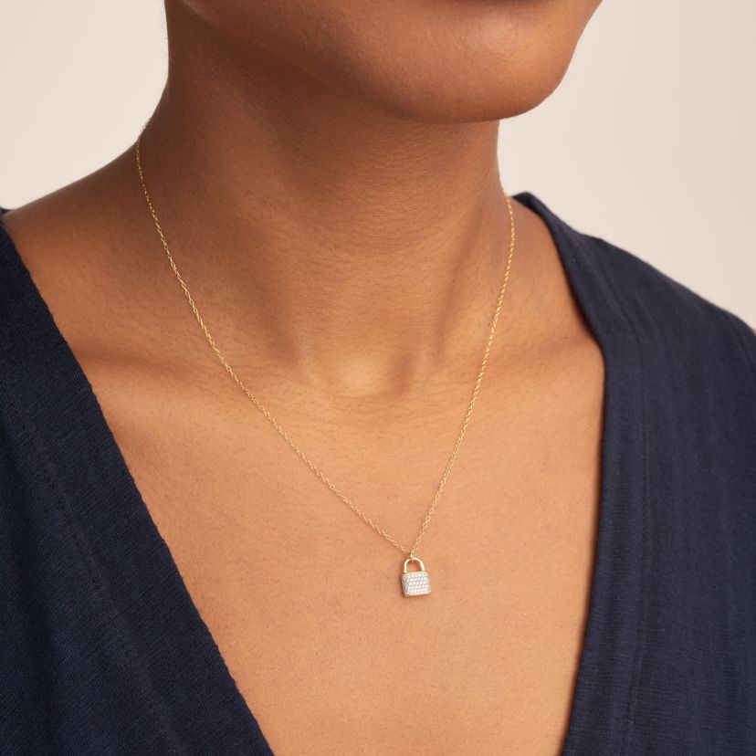 1/10 cttw Diamond Padlock Pendant in 18k Yellow Gold Plated Sterling Silver with 18" Cable Chain