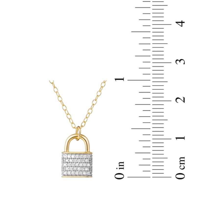1/10 cttw Diamond Padlock Pendant in 18k Yellow Gold Plated Sterling Silver with 18" Cable Chain