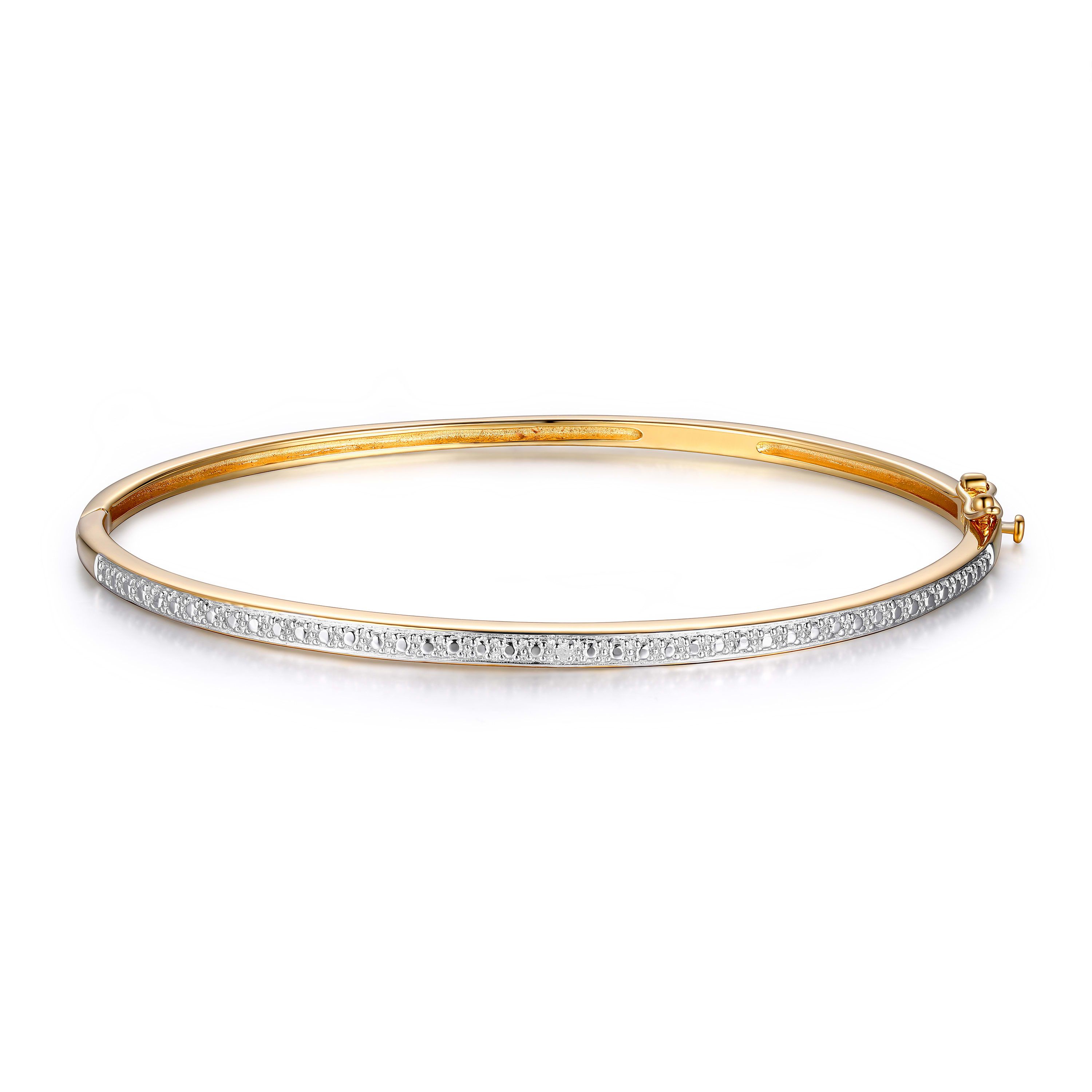 Diamond Accent Stackable Bangle Bracelet in 18k Yellow Gold and Rhodium Plated Sterling Silver