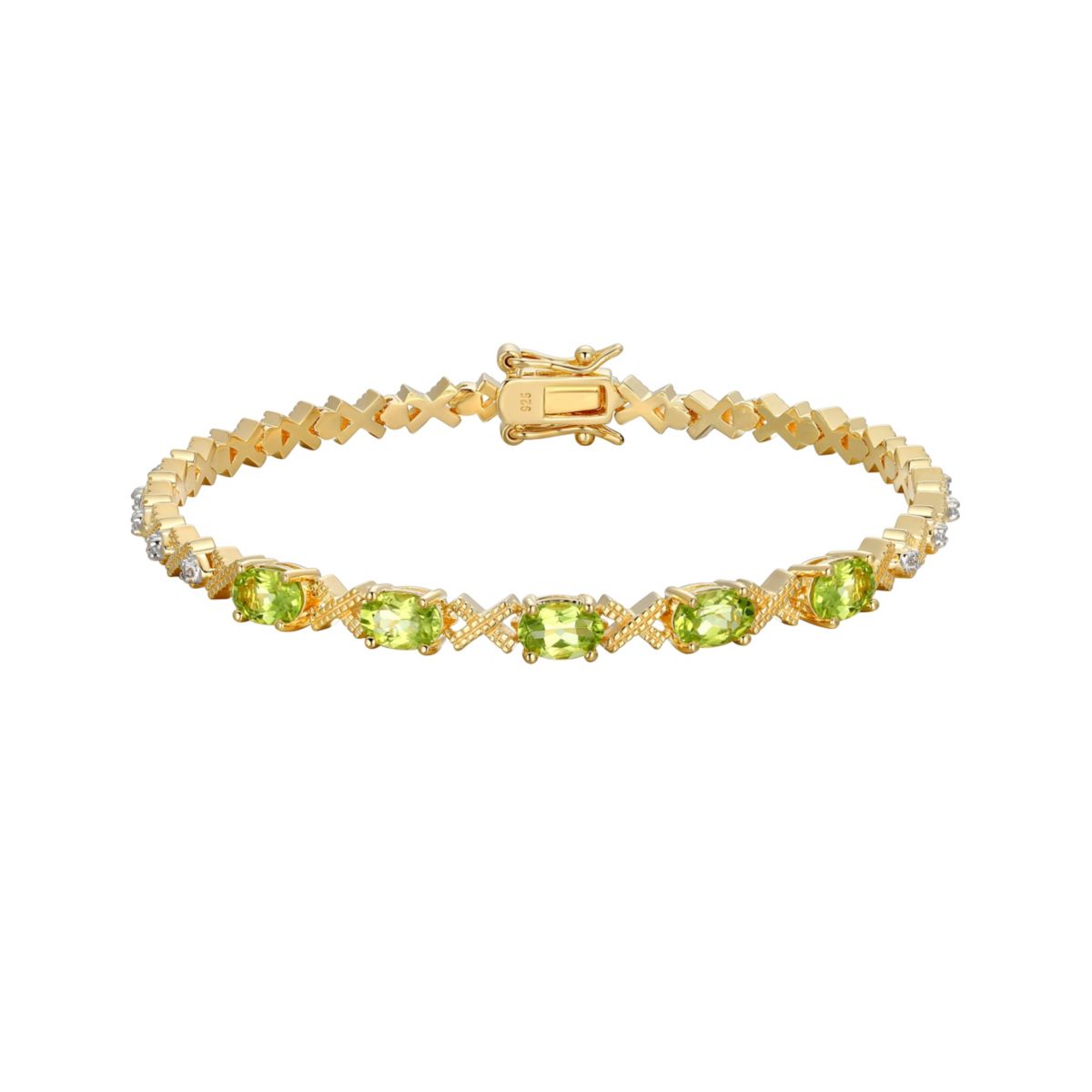 Genuine Peridot and Diamond Accent Bracelet in 18K Gold-plated Sterling Silver