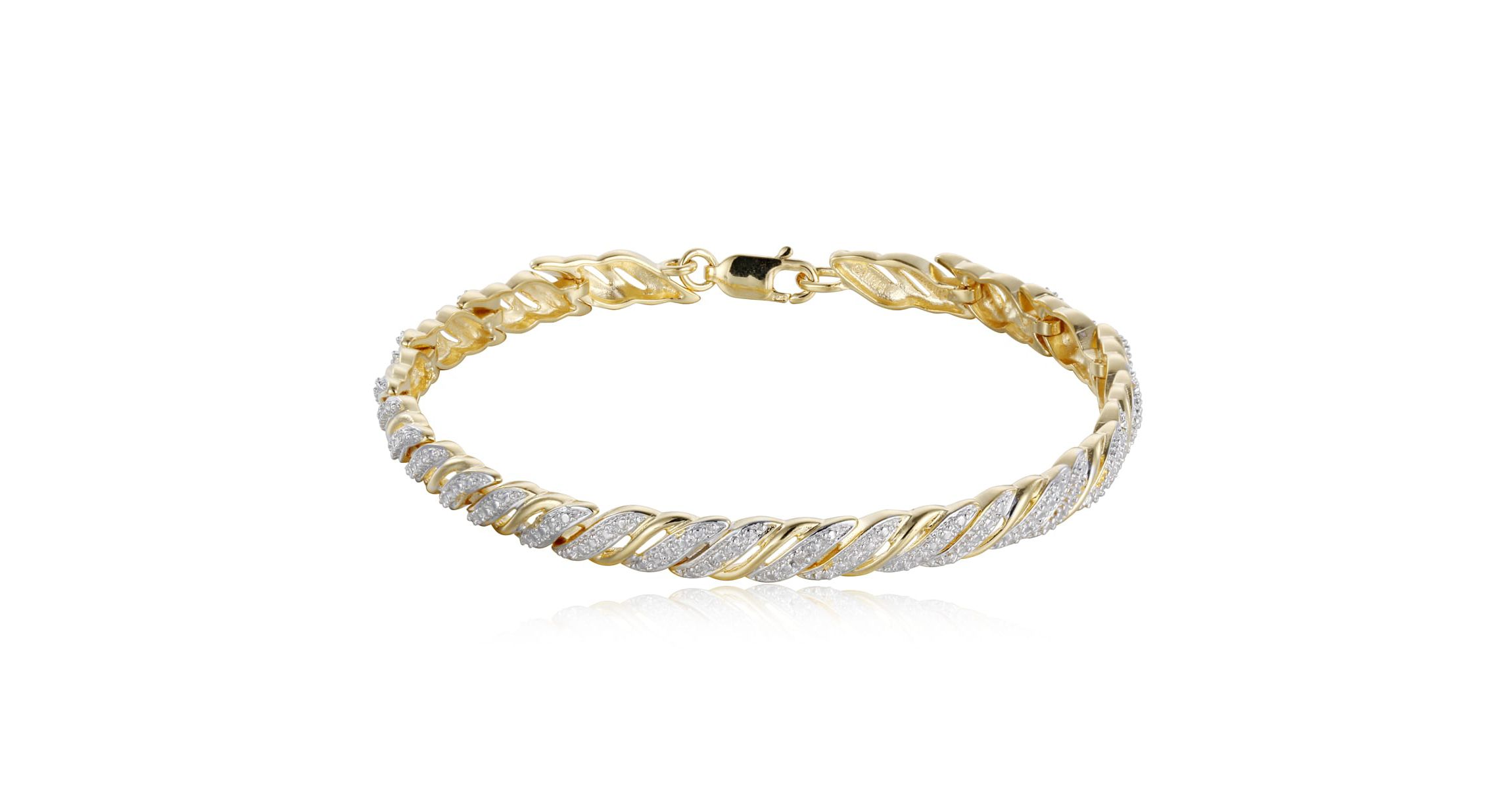 Diamond Accent Swirl Bracelet in 18k Yellow Gold and Rhodium Plated Sterling Silver