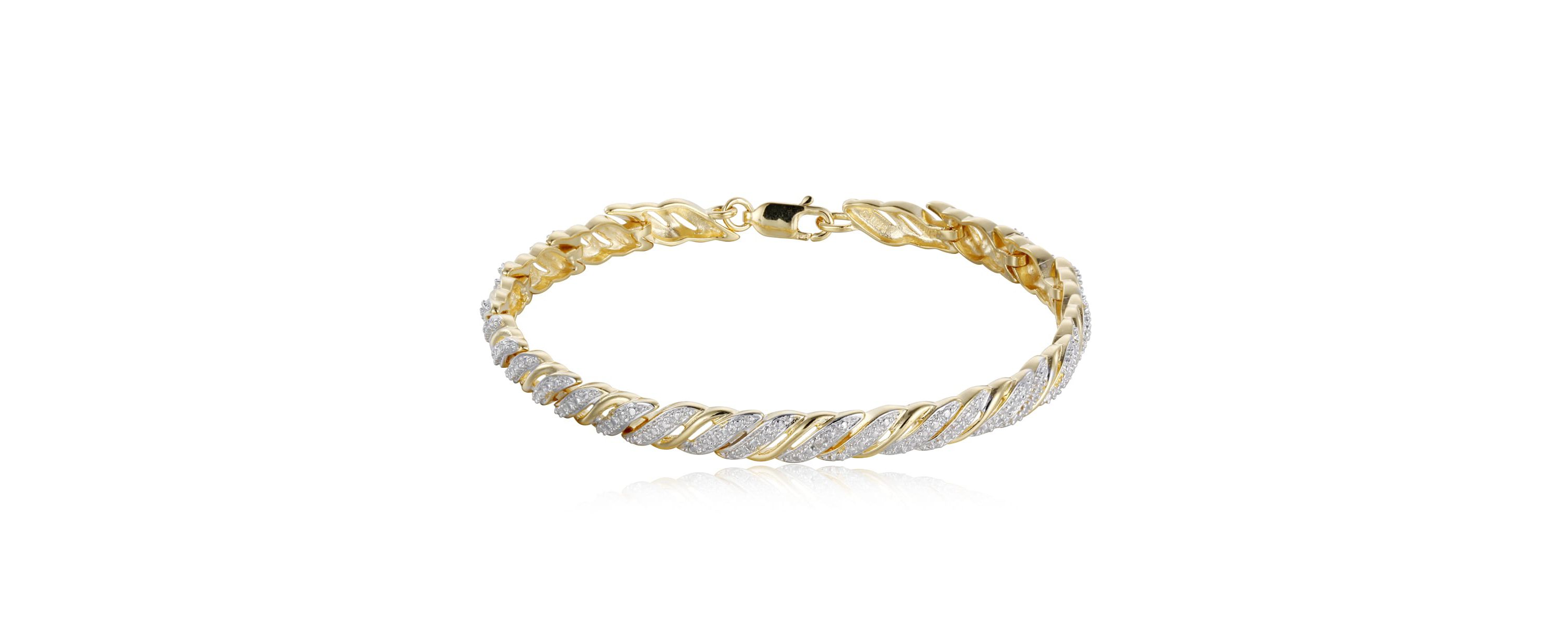 Diamond Accent Swirl Bracelet in 18k Yellow Gold and Rhodium Plated Sterling Silver