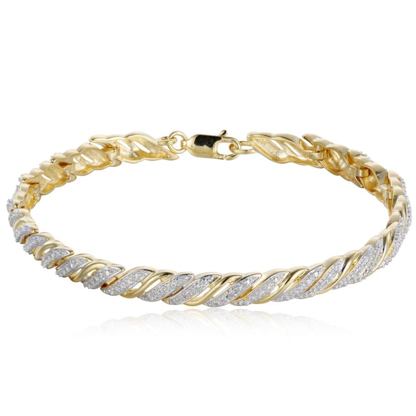 Diamond Accent Swirl Bracelet in 18k Yellow Gold and Rhodium Plated Sterling Silver