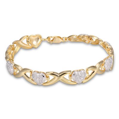 Aurealis Diamond Accent Heart X&O Bracelet in 18k Yellow Gold Plated Sterling Silver