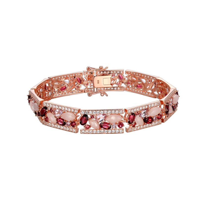 Rose Quartz, Rhodolite, Pink Amethyst and Created White Sapphire 18K Rose Gold Plated Sterling Silver Bracelet