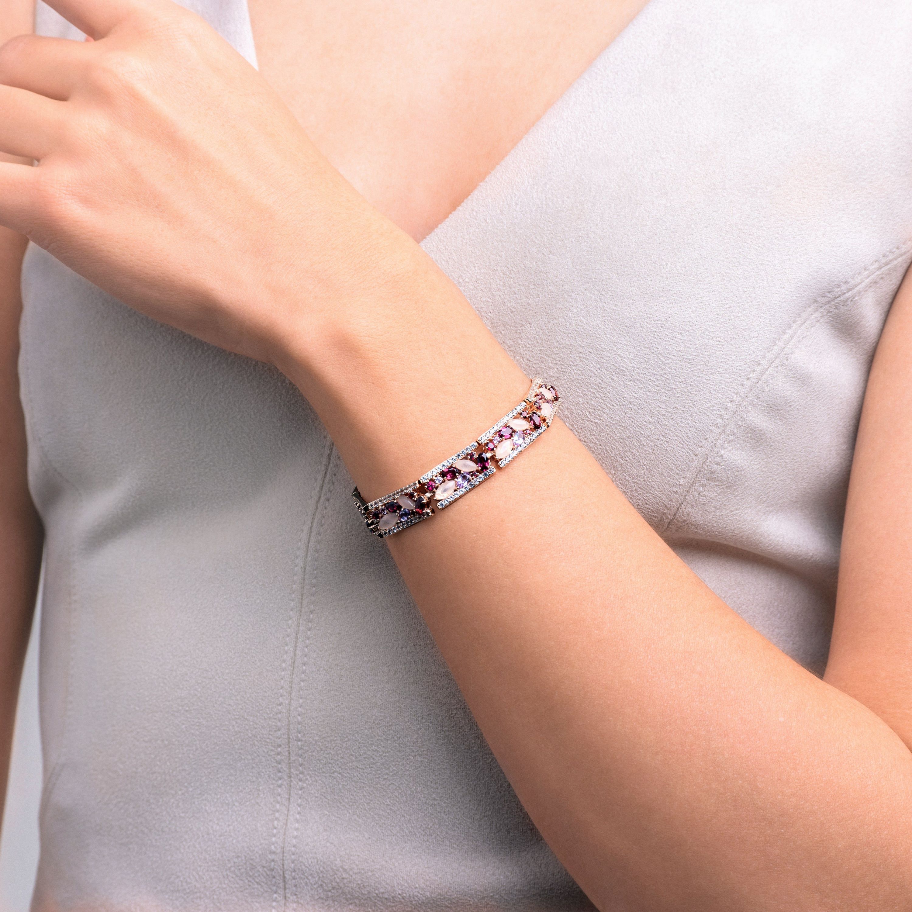Rose Quartz, Rhodolite, Pink Amethyst and Created White Sapphire 18K Rose Gold Plated Sterling Silver Bracelet
