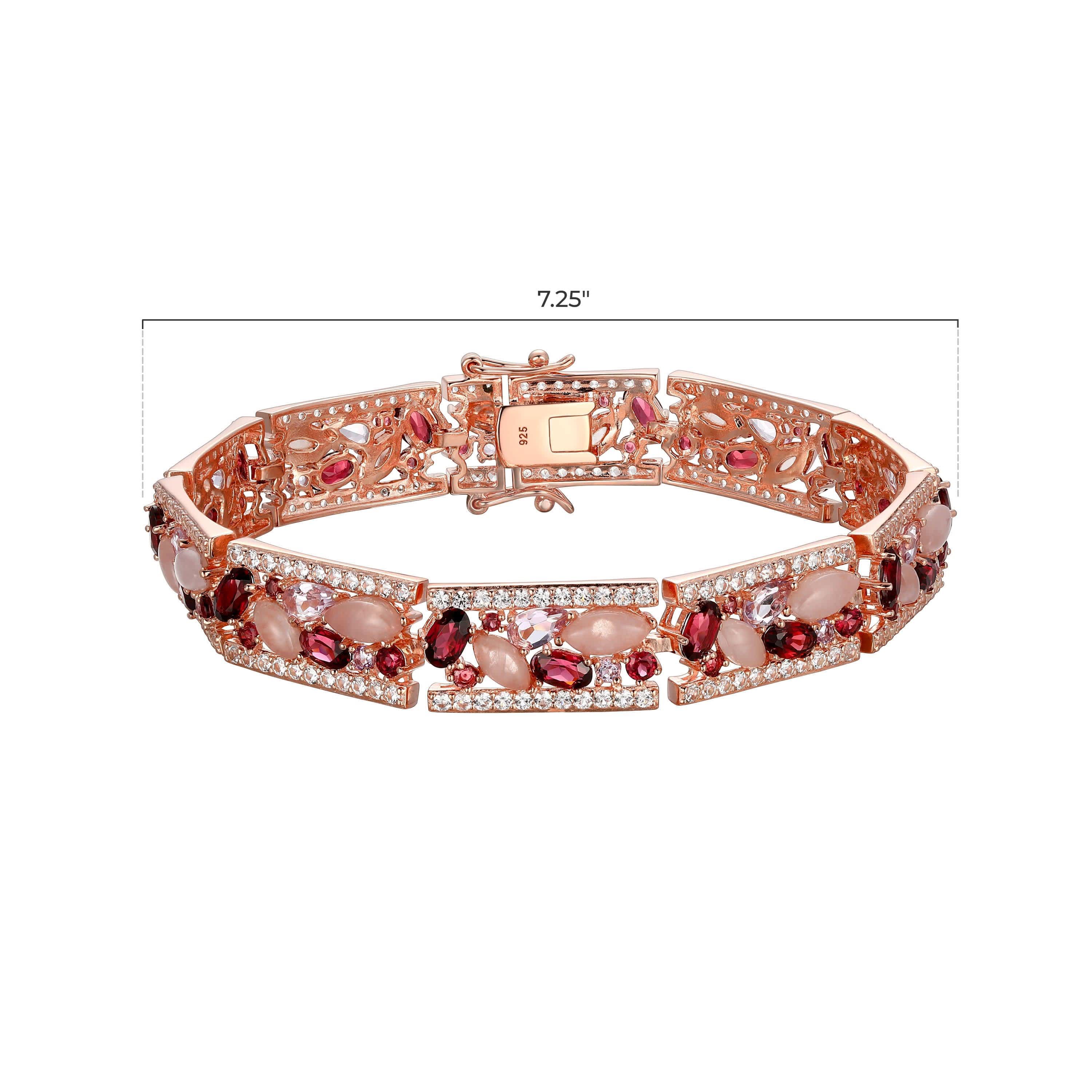 Rose Quartz, Rhodolite, Pink Amethyst and Created White Sapphire 18K Rose Gold Plated Sterling Silver Bracelet