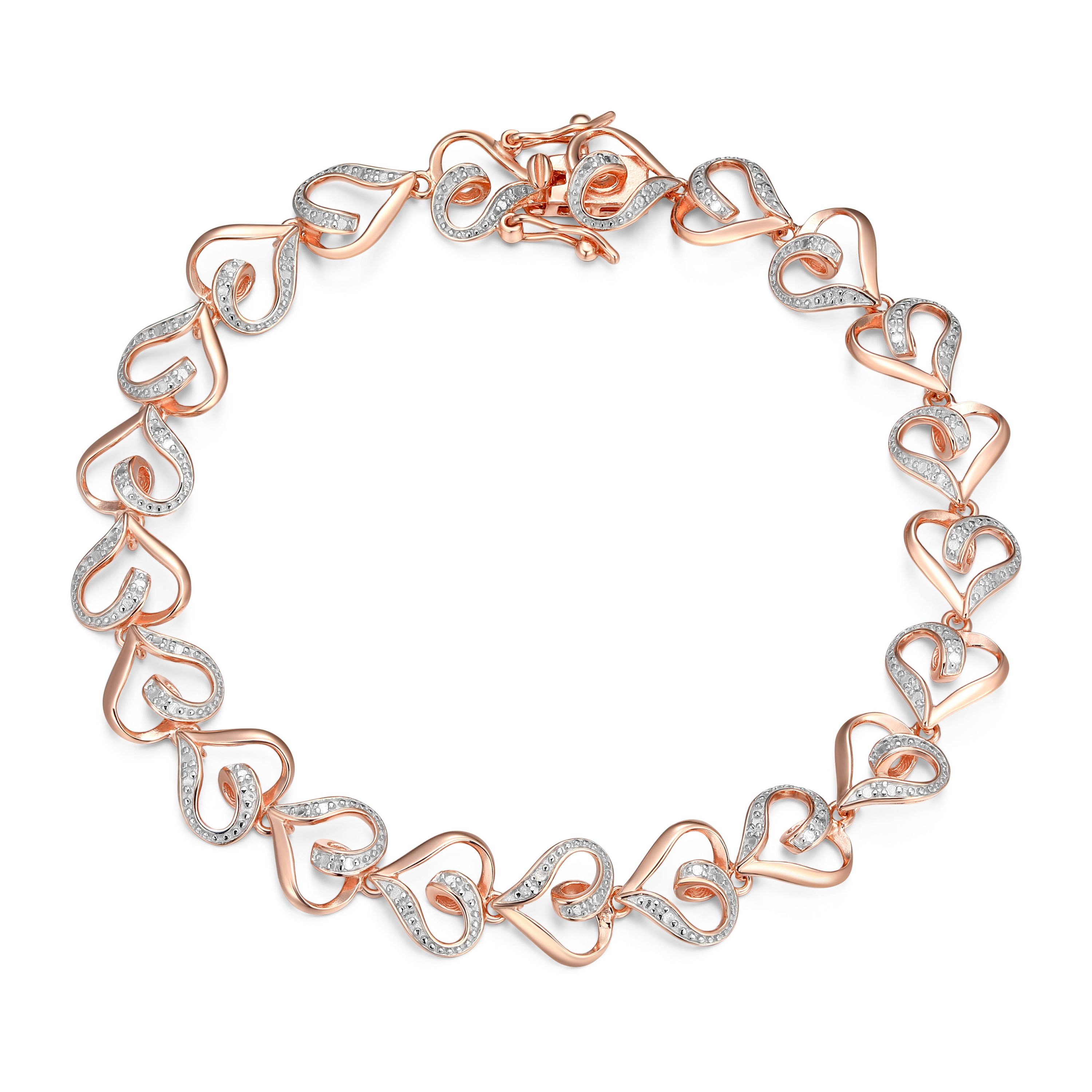 Diamond Accent Heart Bracelet in 14k Rose Gold Plated Sterling Silver