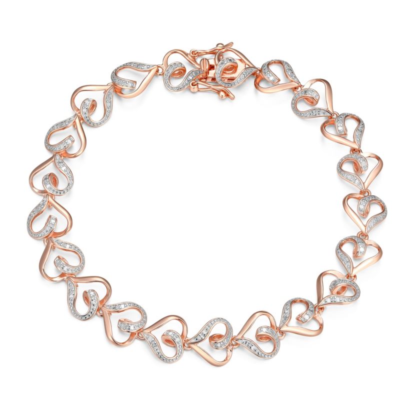 Diamond Accent Heart Bracelet in 14k Rose Gold Plated Sterling Silver