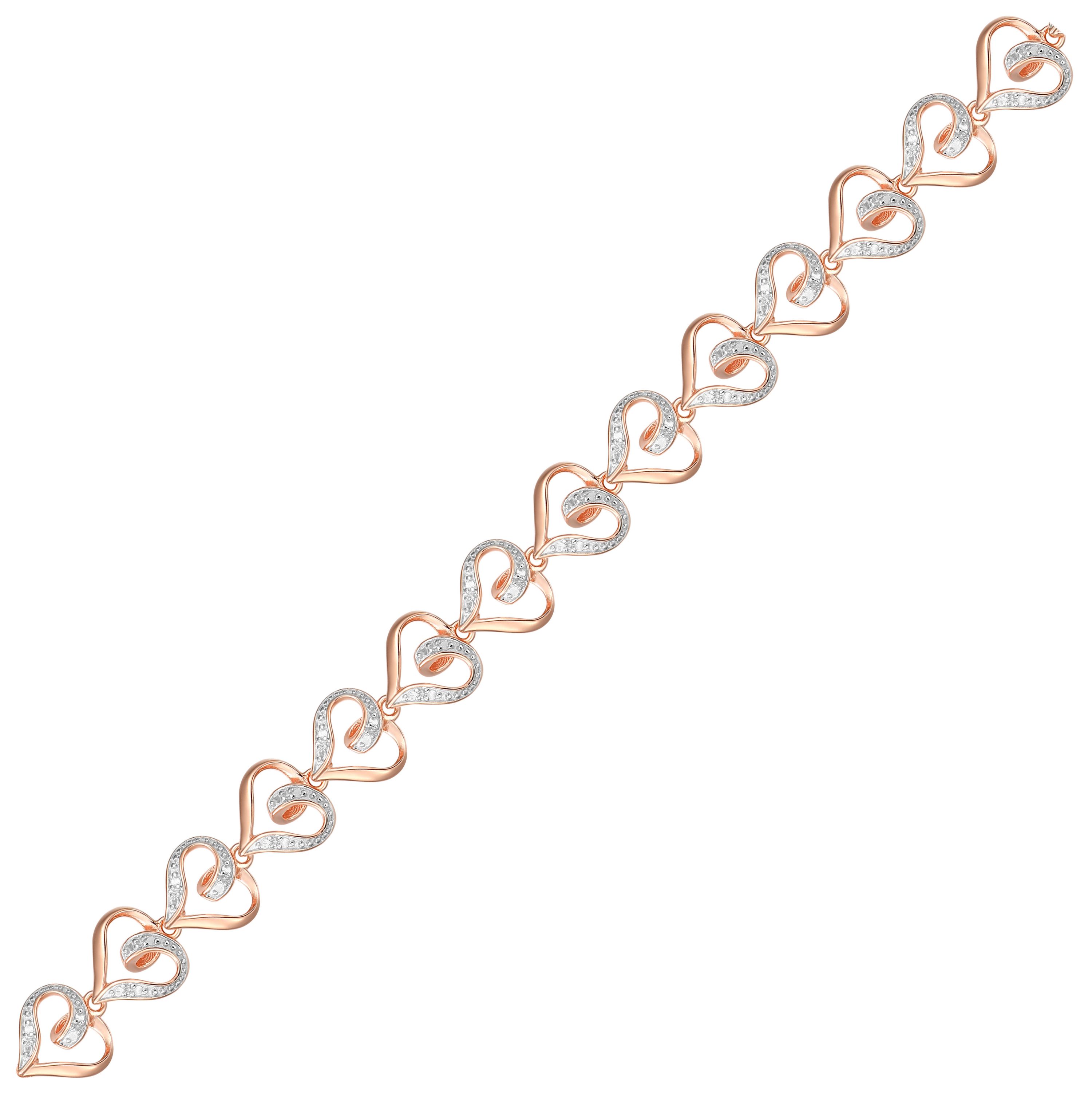 Diamond Accent Heart Bracelet in 14k Rose Gold Plated Sterling Silver