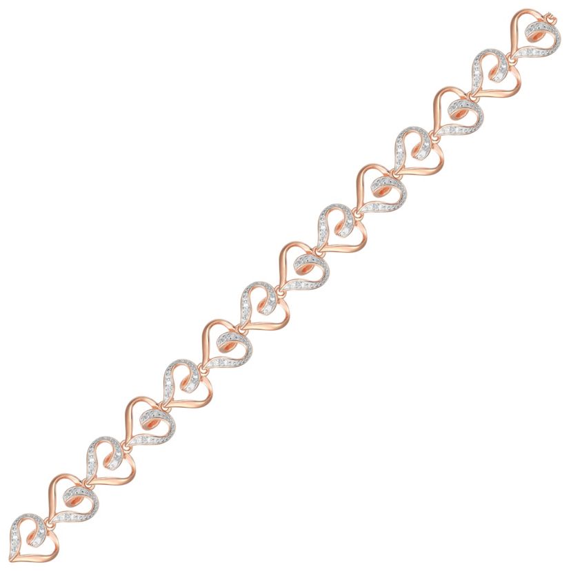 Diamond Accent Heart Bracelet in 14k Rose Gold Plated Sterling Silver