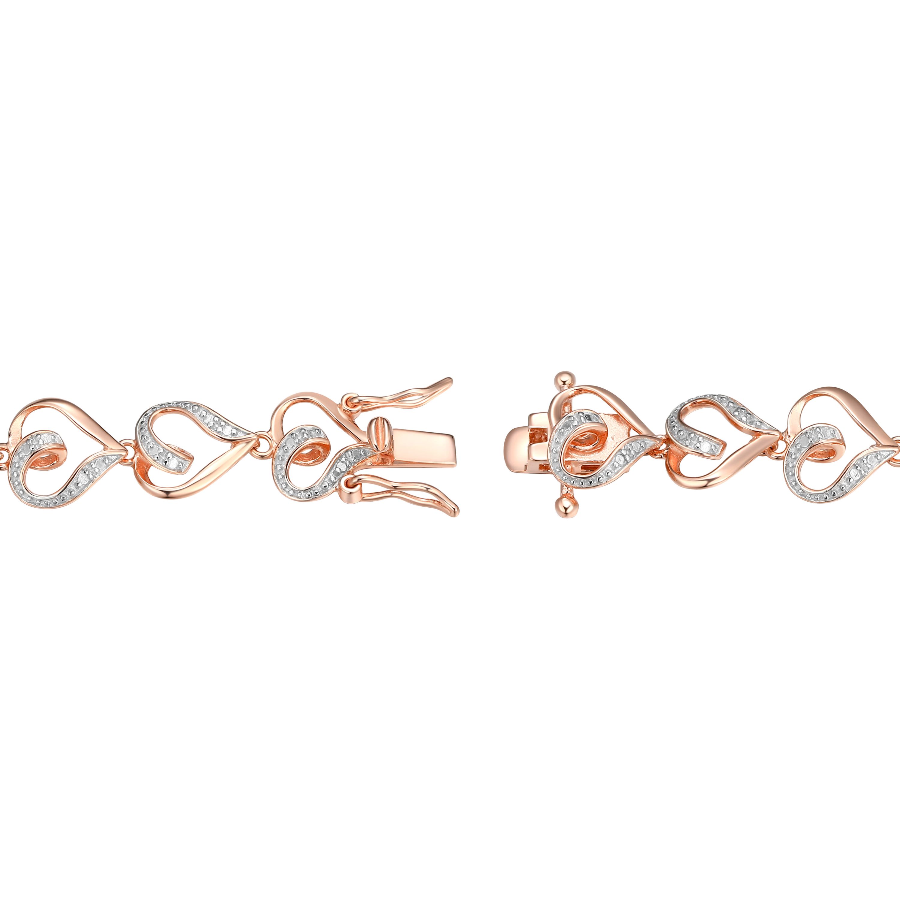 Diamond Accent Heart Bracelet in 14k Rose Gold Plated Sterling Silver
