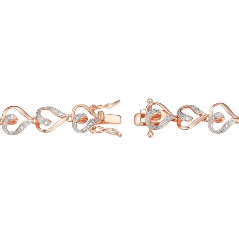 Diamond Accent Heart Bracelet in 14k Rose Gold Plated Sterling Silver