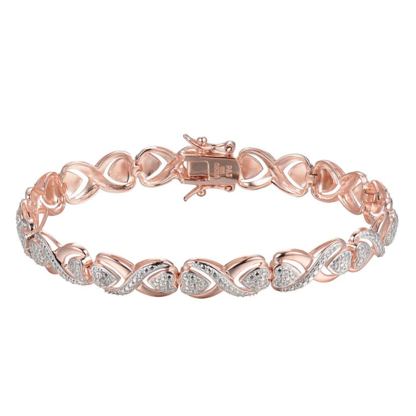 Diamond Accent Twist Link Bracelet in 14k Rose Gold Plated Sterling Silver