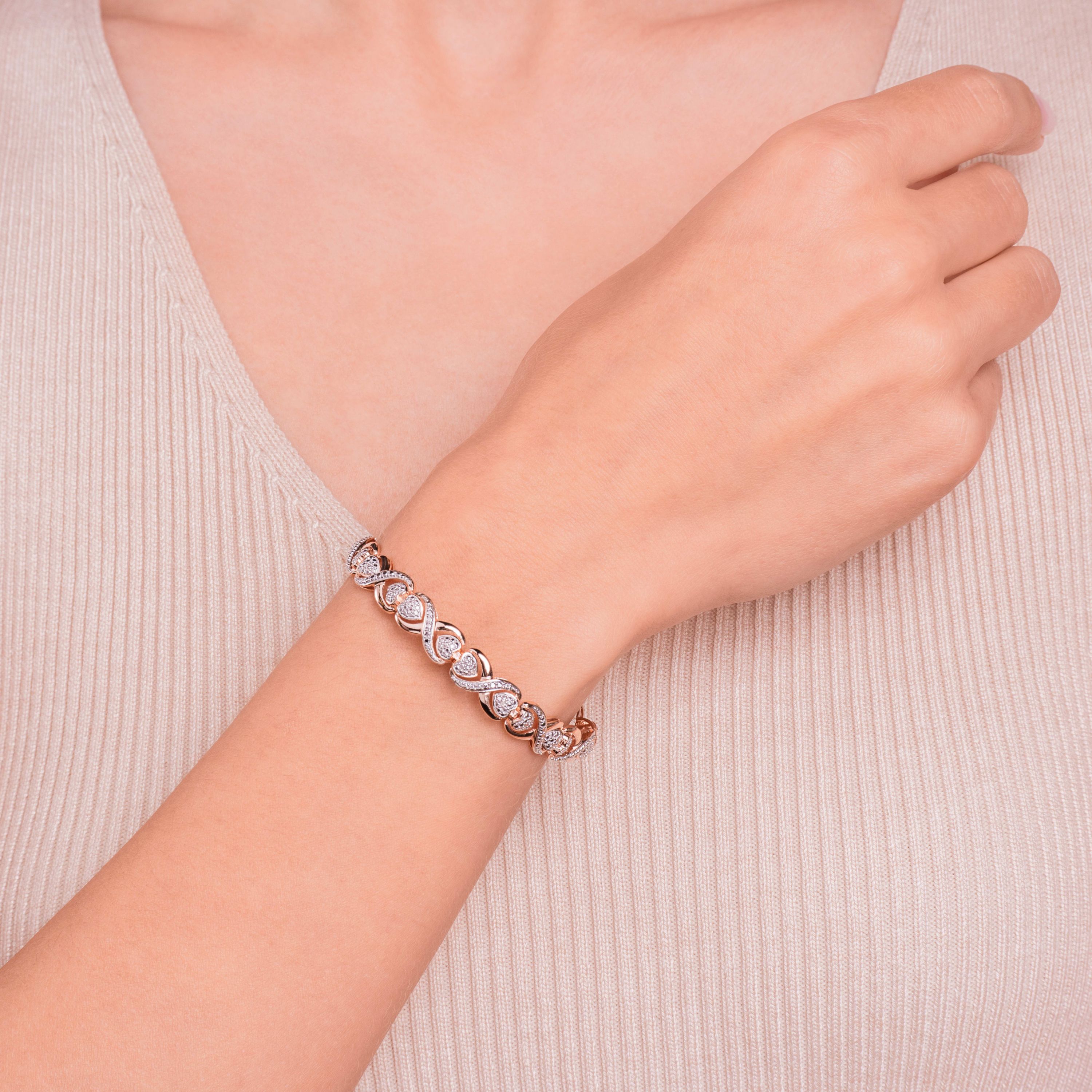 Diamond Accent Twist Link Bracelet in 14k Rose Gold Plated Sterling Silver