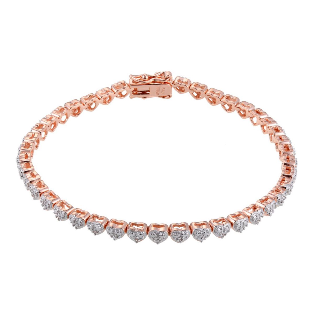 1/10 cttw Diamond Heart Tennis Bracelet in 14k Rose Gold Plated Sterling Silver