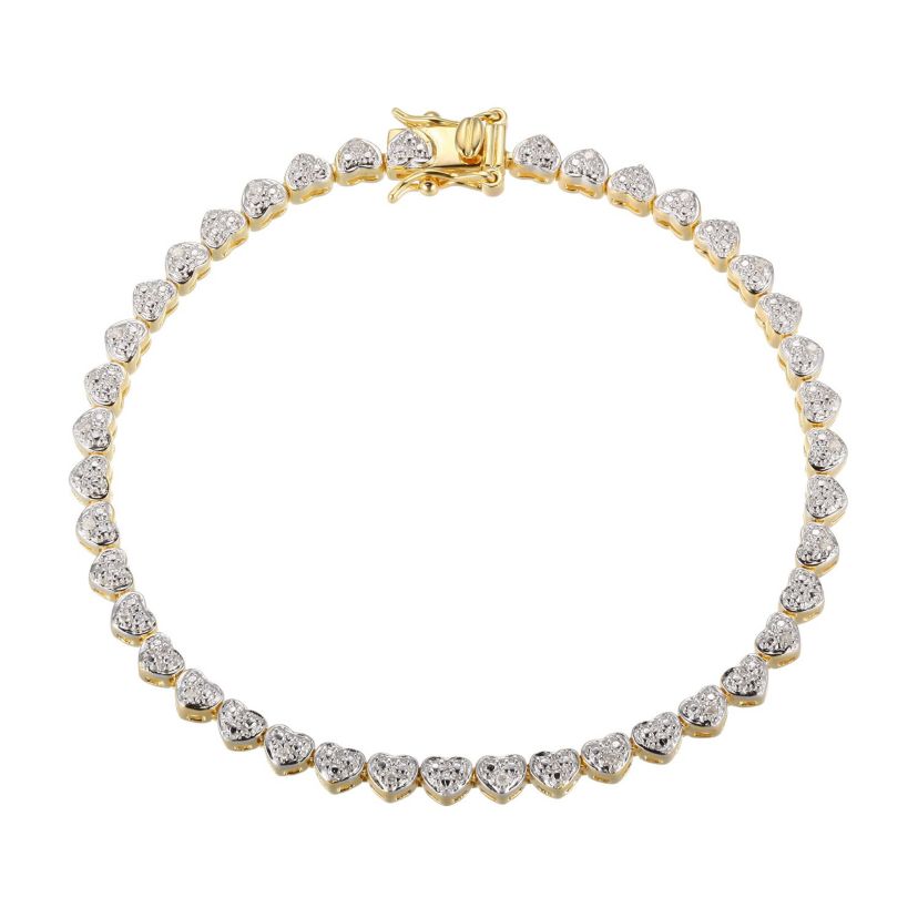 1/10 cttw Diamond Heart Tennis Bracelet in 18k Yellow Gold Plated Sterling Silver