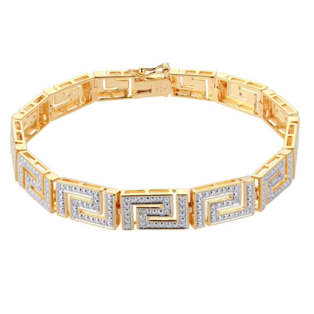 1/10 cttw Diamond Greek Key Bracelet in 18k Yellow Gold Plated Sterling Silver