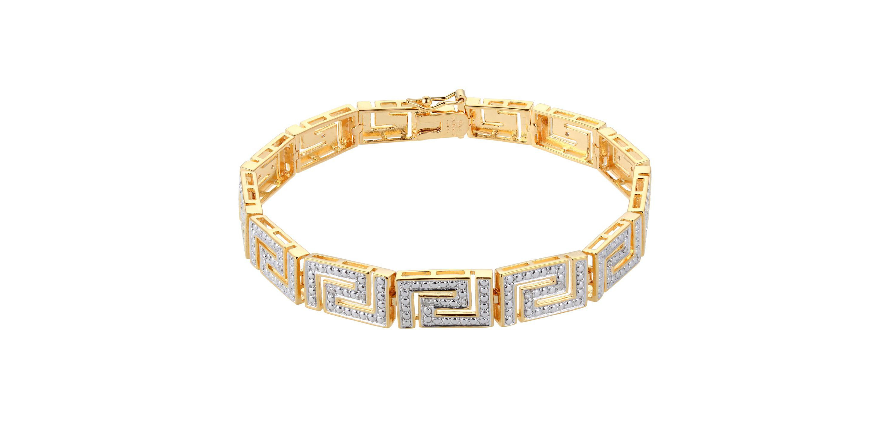 1/10 cttw Diamond Greek Key Bracelet in 18k Yellow Gold Plated Sterling Silver