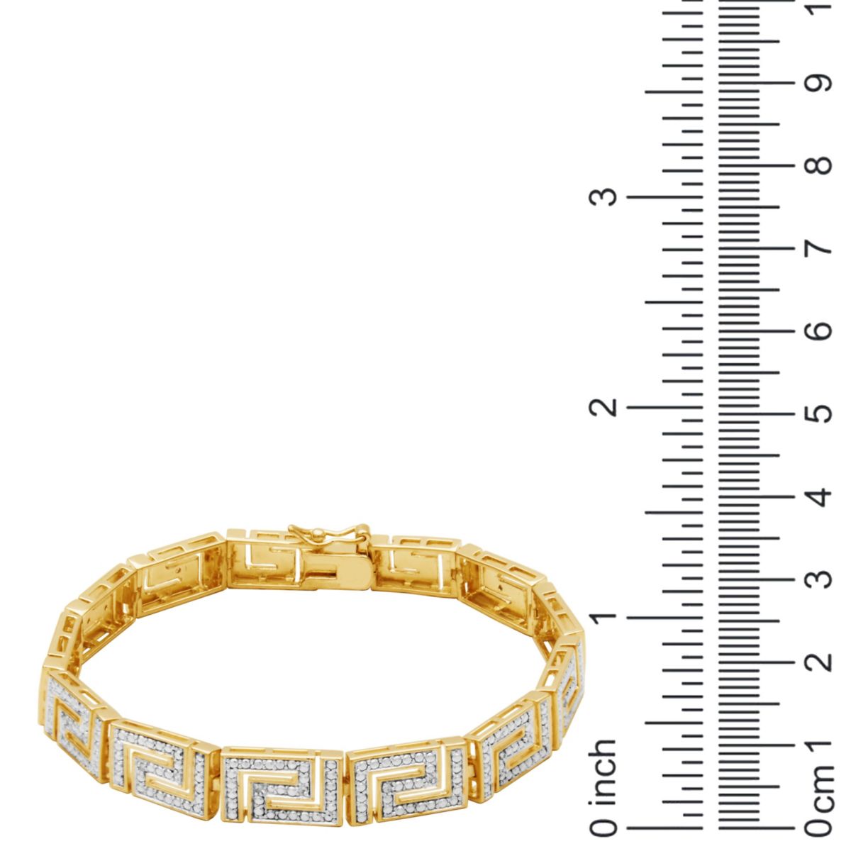 1/10 cttw Diamond Greek Key Bracelet in 18k Yellow Gold Plated Sterling Silver