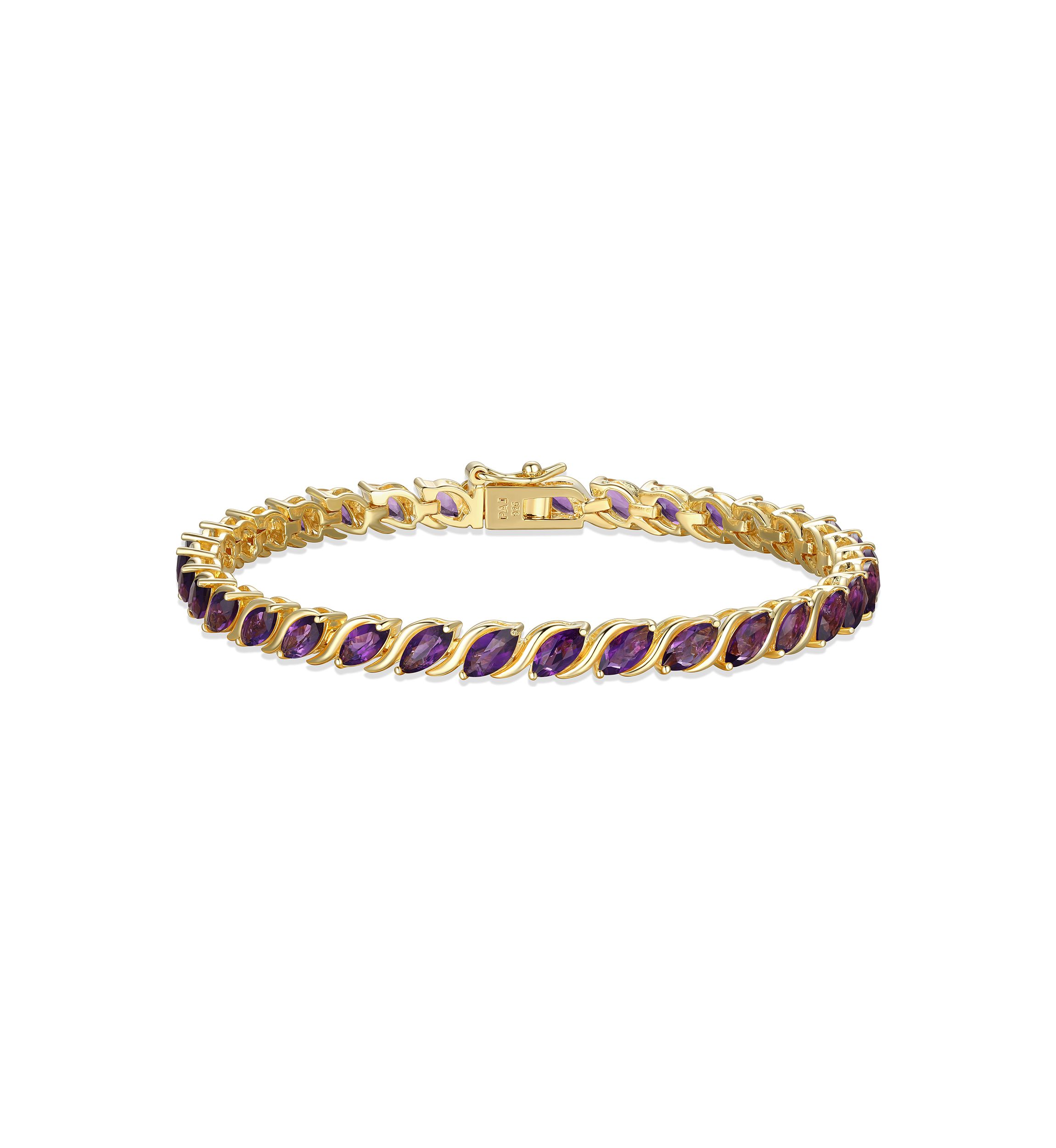 Genuine Gemstone Marquise Wave Tennis Bracelet in 18K Gold Plated Sterling Silver, 7.25"