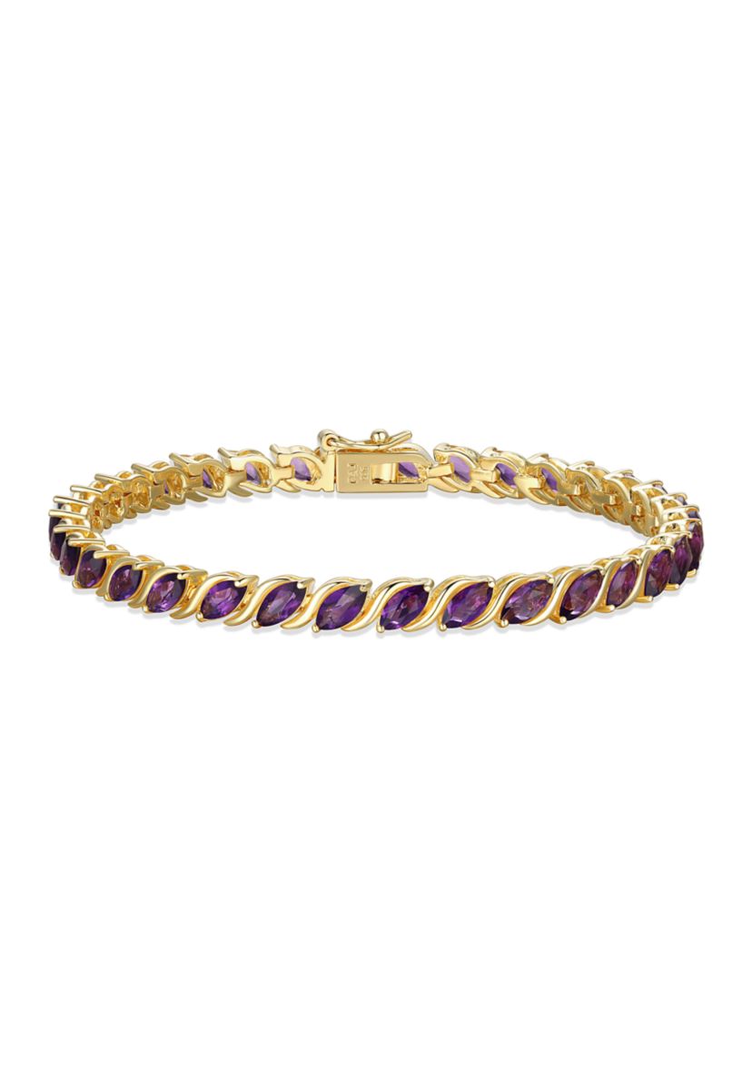 Genuine Gemstone Marquise Wave Tennis Bracelet in 18K Gold Plated Sterling Silver, 7.25"