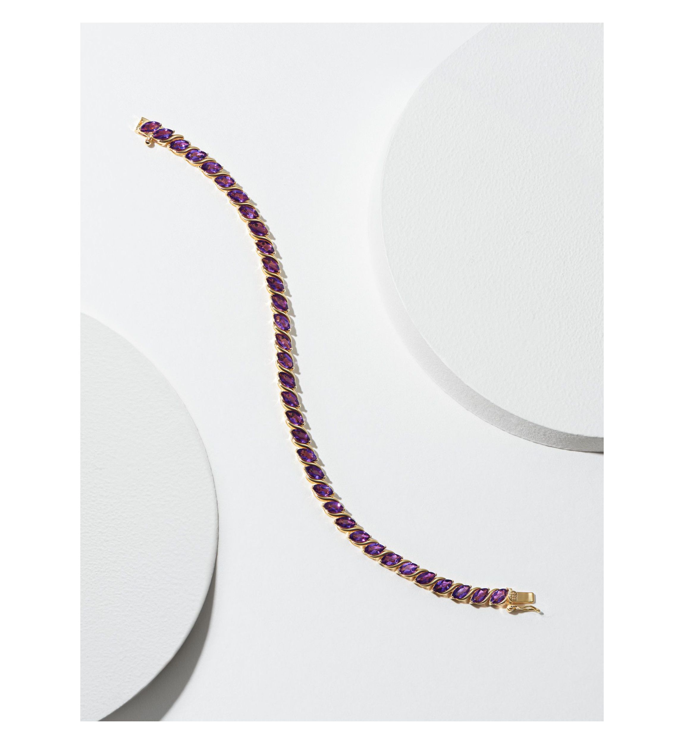Genuine Gemstone Marquise Wave Tennis Bracelet in 18K Gold Plated Sterling Silver, 7.25"
