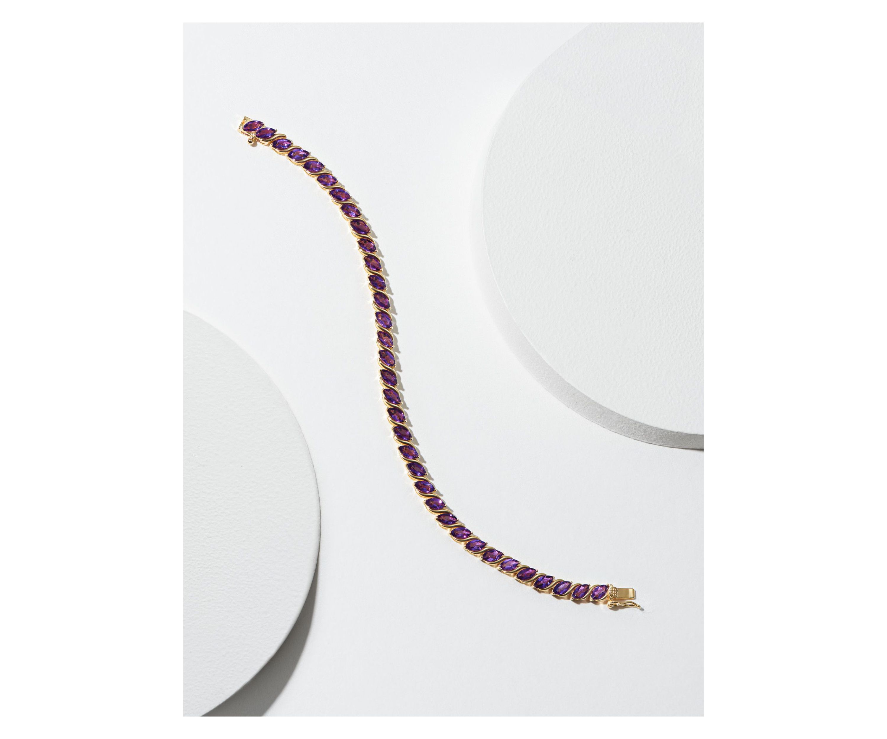 Genuine Gemstone Marquise Wave Tennis Bracelet in 18K Gold Plated Sterling Silver, 7.25"