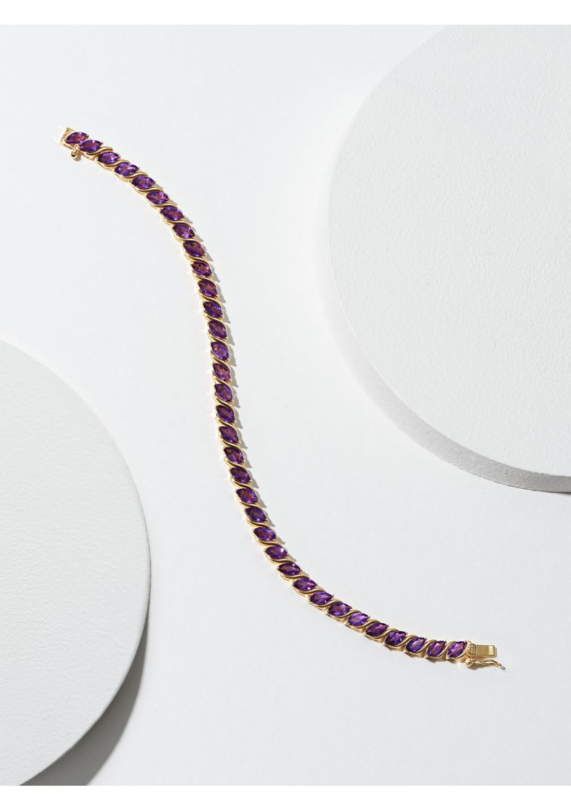 Genuine Gemstone Marquise Wave Tennis Bracelet in 18K Gold Plated Sterling Silver, 7.25"
