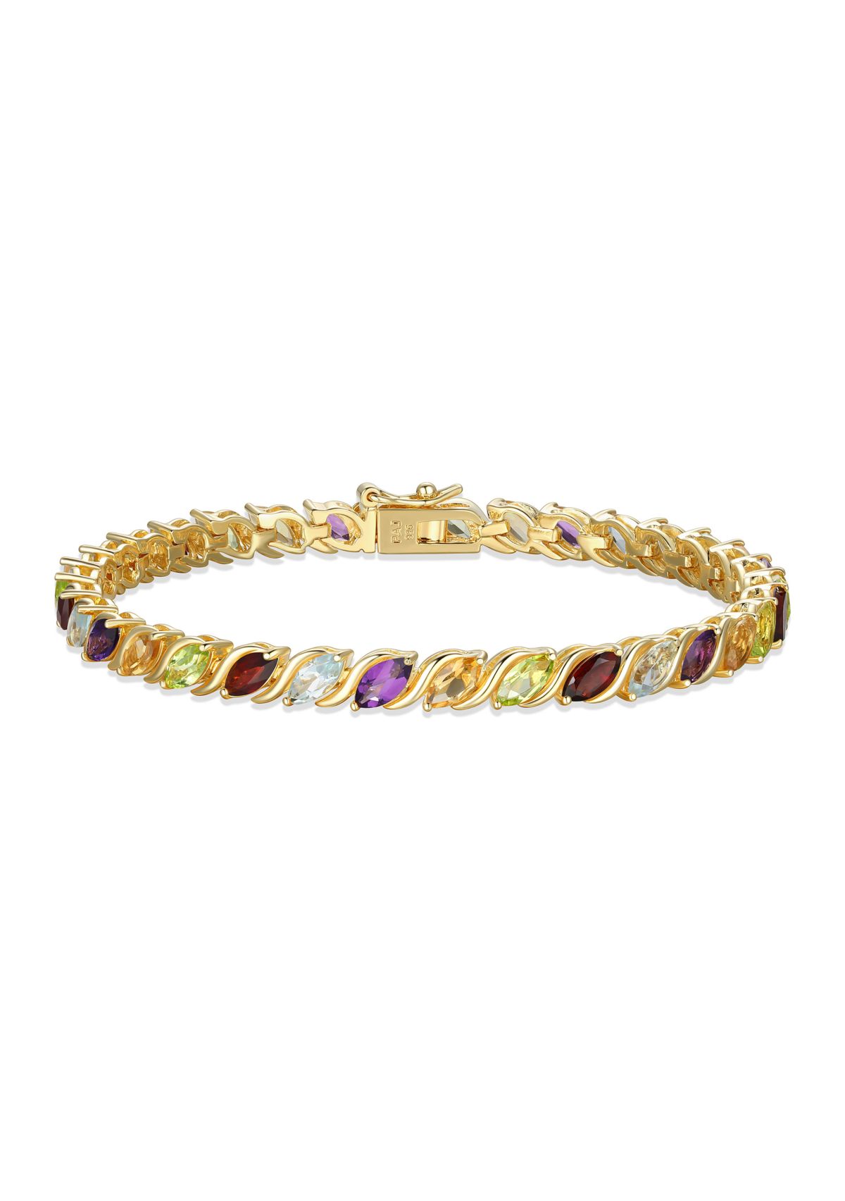 Genuine Gemstone Marquise Wave Tennis Bracelet in 18K Gold Plated Sterling Silver, 7.25"
