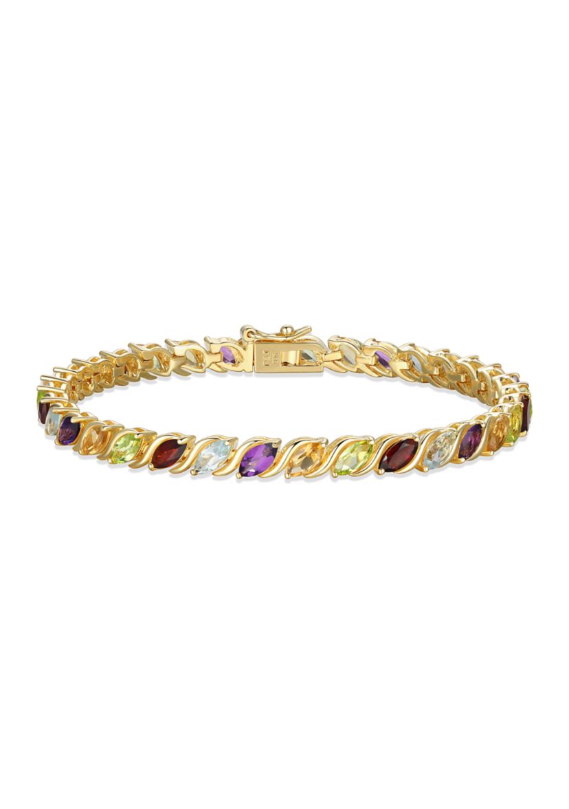 Genuine Gemstone Marquise Wave Tennis Bracelet in 18K Gold Plated Sterling Silver, 7.25"