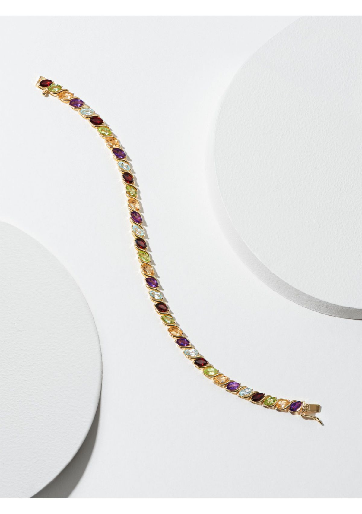 Genuine Gemstone Marquise Wave Tennis Bracelet in 18K Gold Plated Sterling Silver, 7.25"
