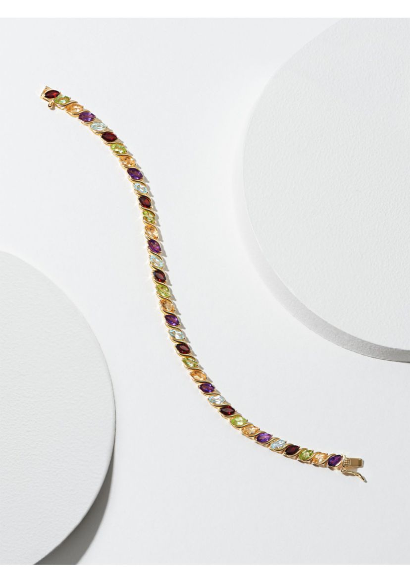 Genuine Gemstone Marquise Wave Tennis Bracelet in 18K Gold Plated Sterling Silver, 7.25"